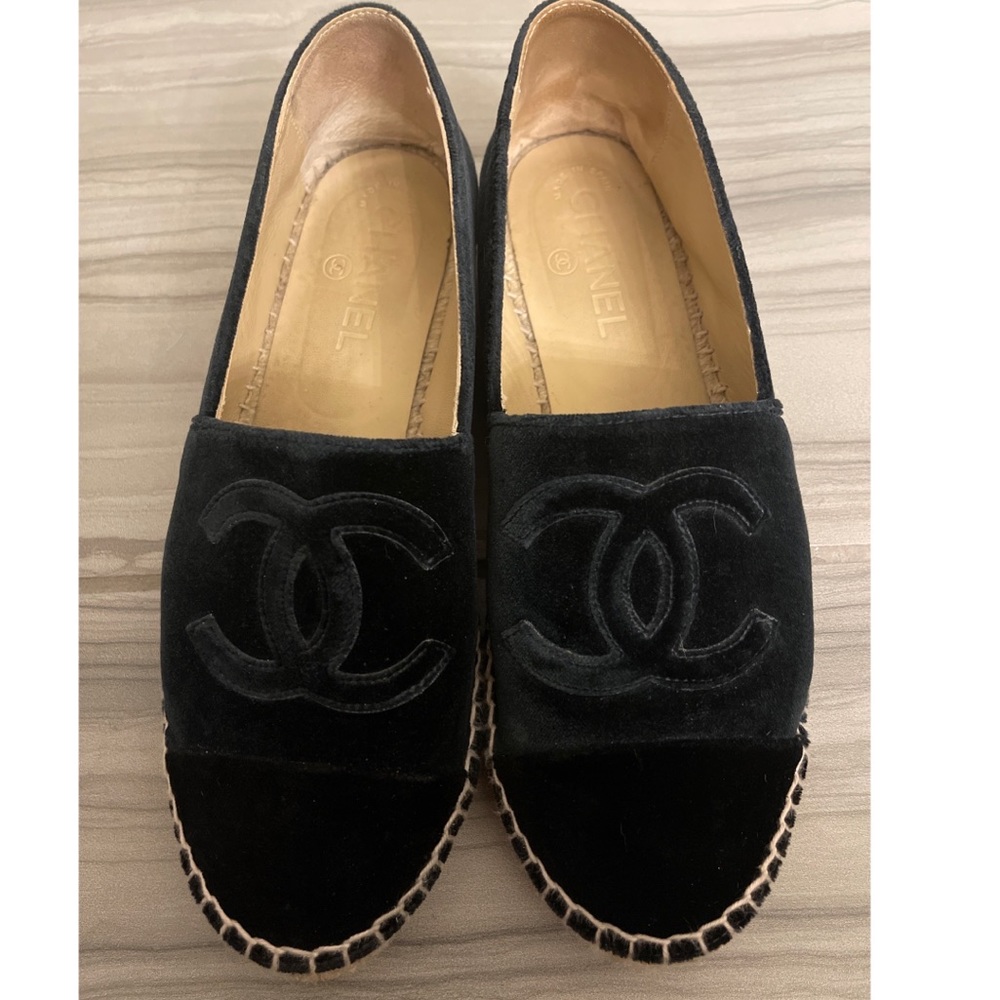 Chanel Dark Navy Velvet Espadrilles